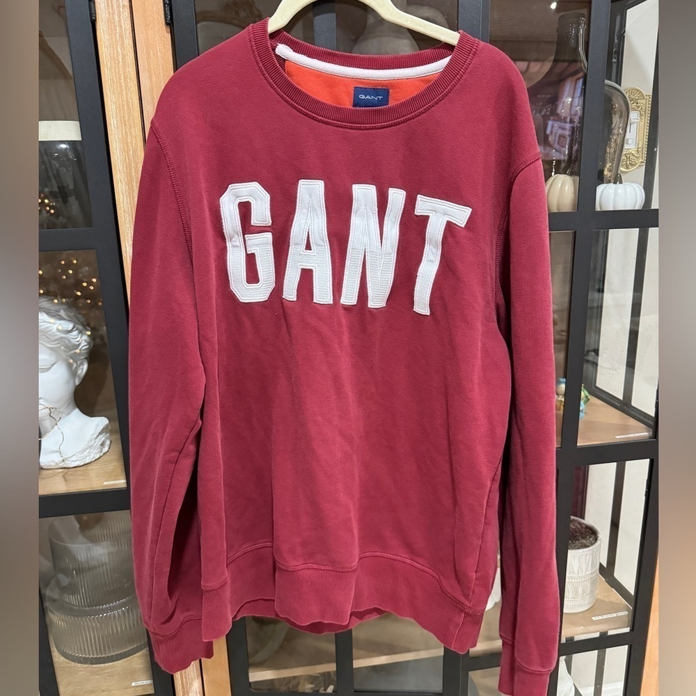 GANT College sweatshirt crewneck mahogany red ribbed pullover varsity logo parke